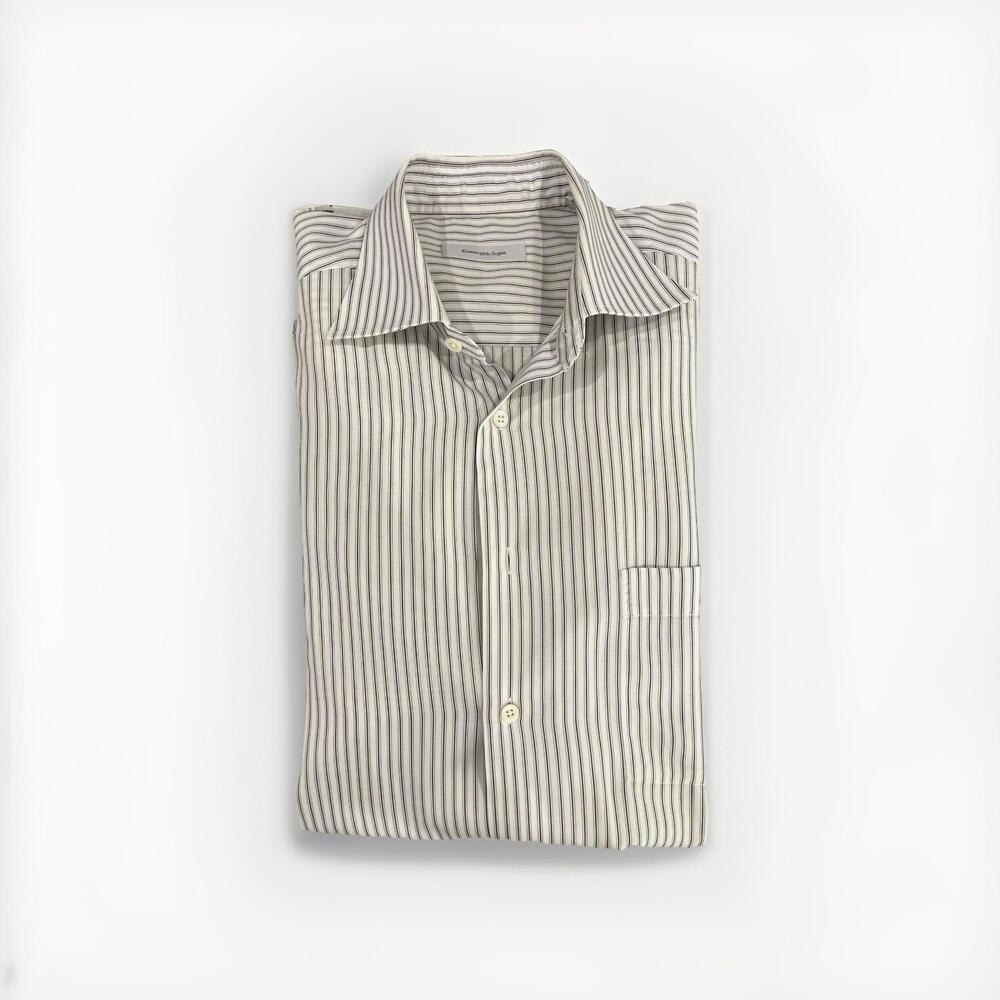 ERMENEGILDO ZEGNA MENS DRESS SHIRT 16.5/42 LARGE BROWN STRIPE MADE TURKEY VGC!